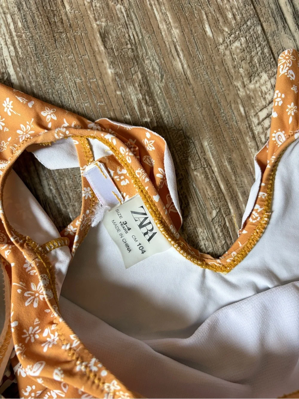 Zara Kids Rust Floral One-Piece Swimsuit with Multi-Stripe Complement